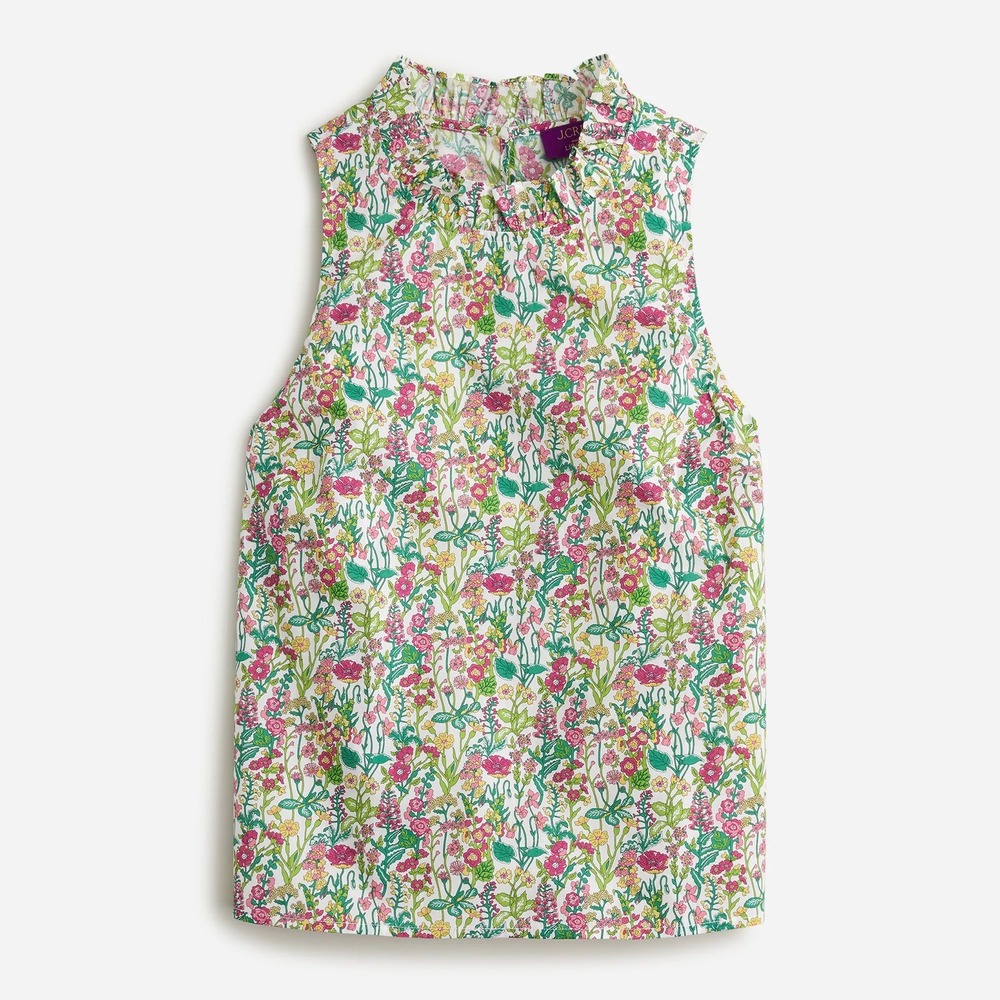 J.Crew Liberty Fabric Fleur Floral Ruffle Neck Sleeveless Cotton Tank Top Small